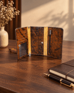 کیف پول چرم طبیعی شایان رنگ قهوه‌ای — کاملاً باز