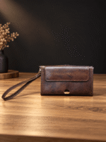 کیف پول چرم طبیعی شایان رنگ قهوه‌ای متالیک