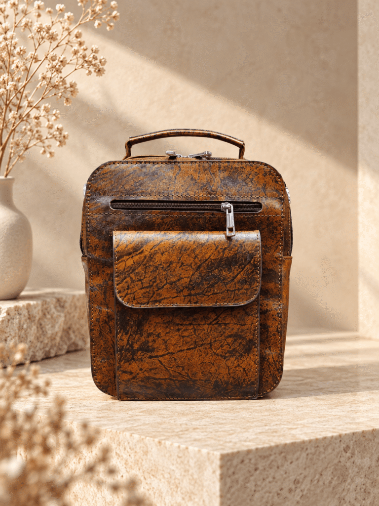 کیف دوشی چرم طبیعی مدل هانا رنگ قهوه‌ای — نمای جلو