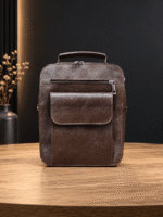 کیف دوشی چرم طبیعی هانا رنگ قهوه‌ای تیره
