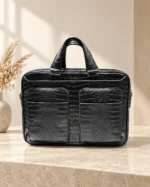 کیف اداری چرم طبیعی مدل آرین ۲ رنگ مشکی — نمای جلو