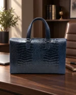 کیف وکالتی چرم طبیعی مدل آسمان رنگ سرمه‌ای — نمای جلو