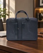 کیف اداری چرم طبیعی مدل بهراد رنگ سرمه‌ای — نمای جلو
