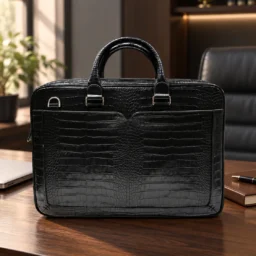 کیف اداری چرم طبیعی مدل کیارش ۲ رنگ مشکی بافت کروکو — نمای جلو
